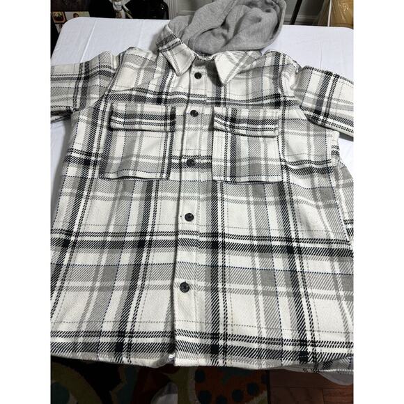 Zara Men's Plaid Shacket Button Up Hooded Shirt Jacket Cream Gray Black size L - Picture 6 of 12